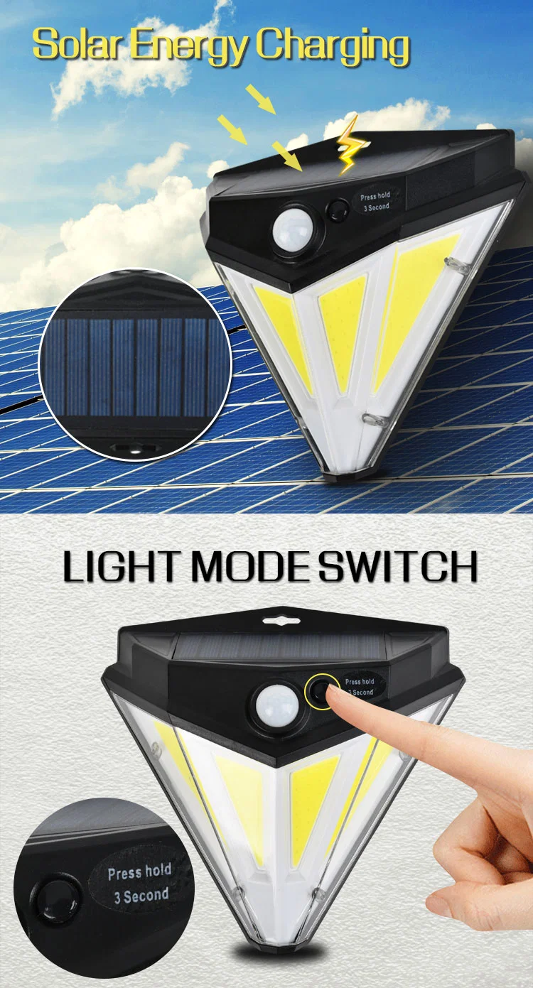 Brightenlux Factory Wholesale 300 Lumen 3.7V Powerful COB LED Solar Wall Sensor Garden Light for Outdoor