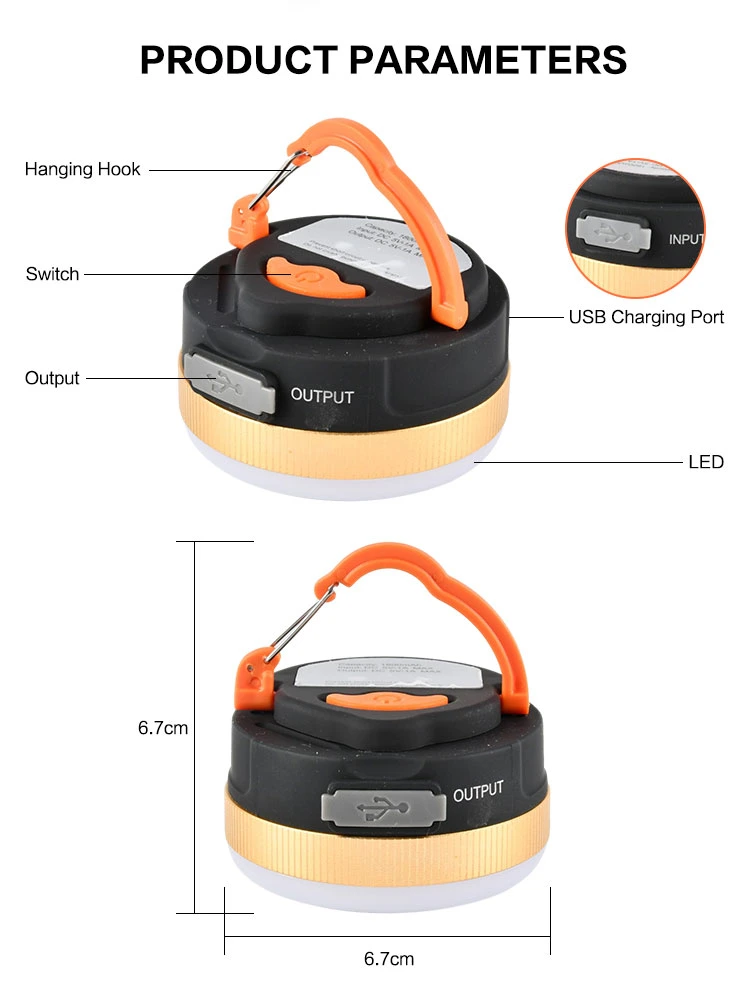 Brightenlux China Factory Supply 100 Lumens 1200 mAh Battery Mini Compact Camping Light with Hook Magnet and Power Bank