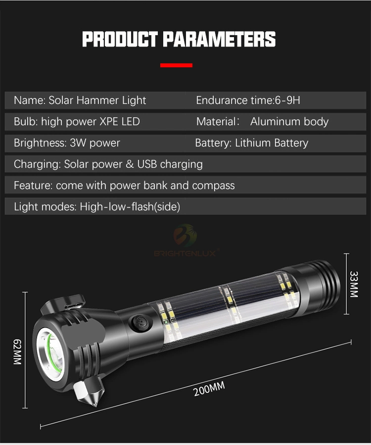 Brightenlux Super Bright High Lumen Power Flash Lights, USB Rechargeable Battery LED Solar Tactical Flashlight &amp; Torches Light