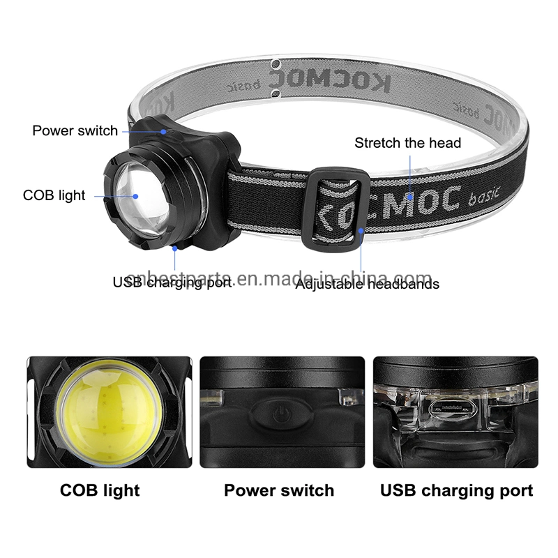 Quality Emergency LED Head Torch Portable Waterproof Mini COB Headlamp with Red Warning Signal Flashing Rechargeable LED Headlamp