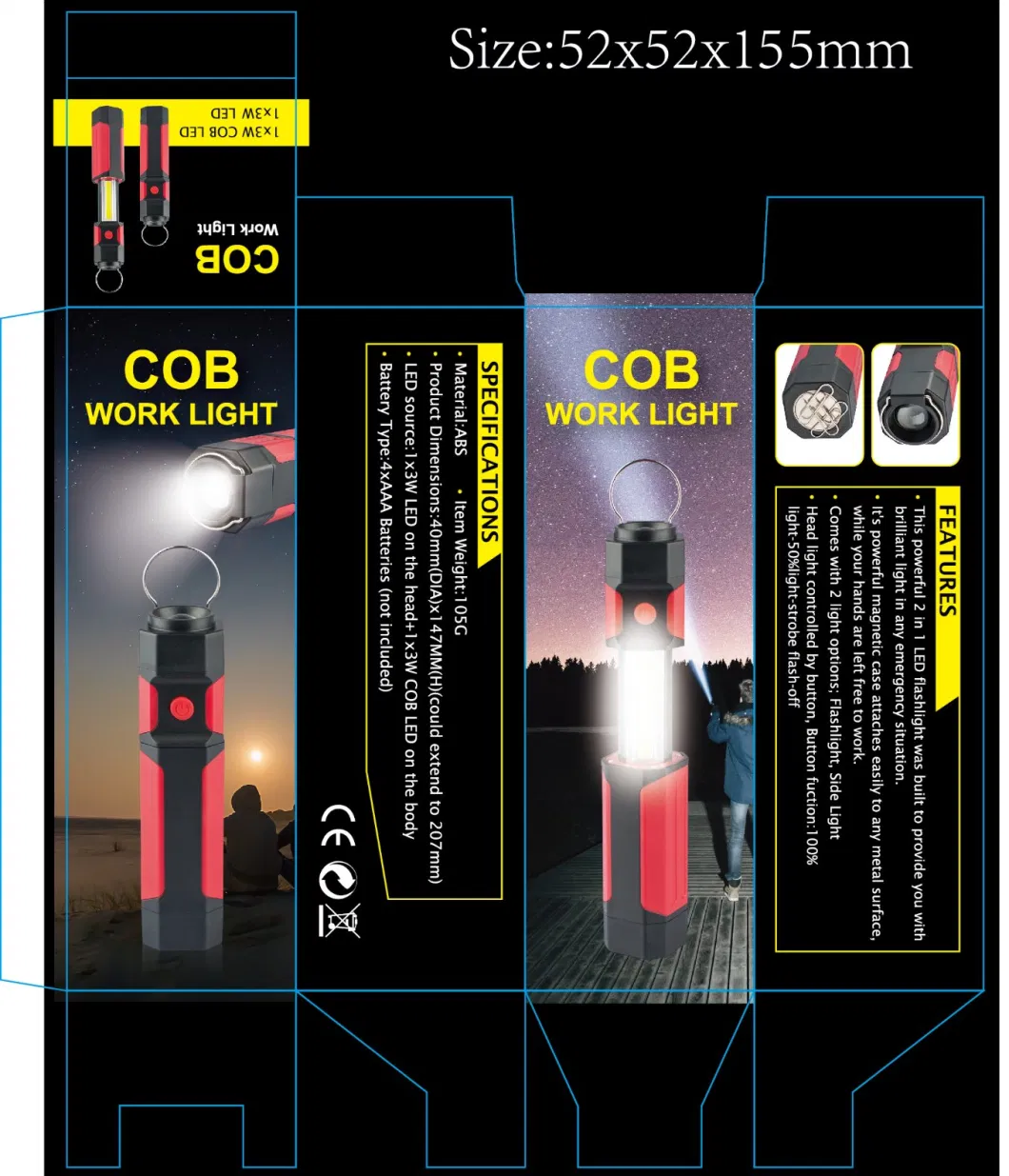 3W COB Flashlight with Magnet Portable LED Work Light