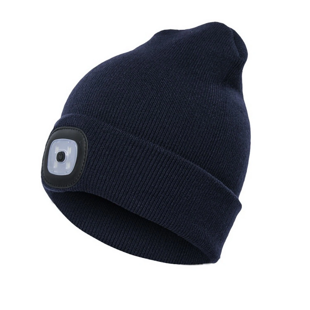 LED Beanie Flashlight Hat Unisex USB Rechargeable Hands Free 4 LED Headlamp Cap Winter Knitted Night Lighted Hat Beanie