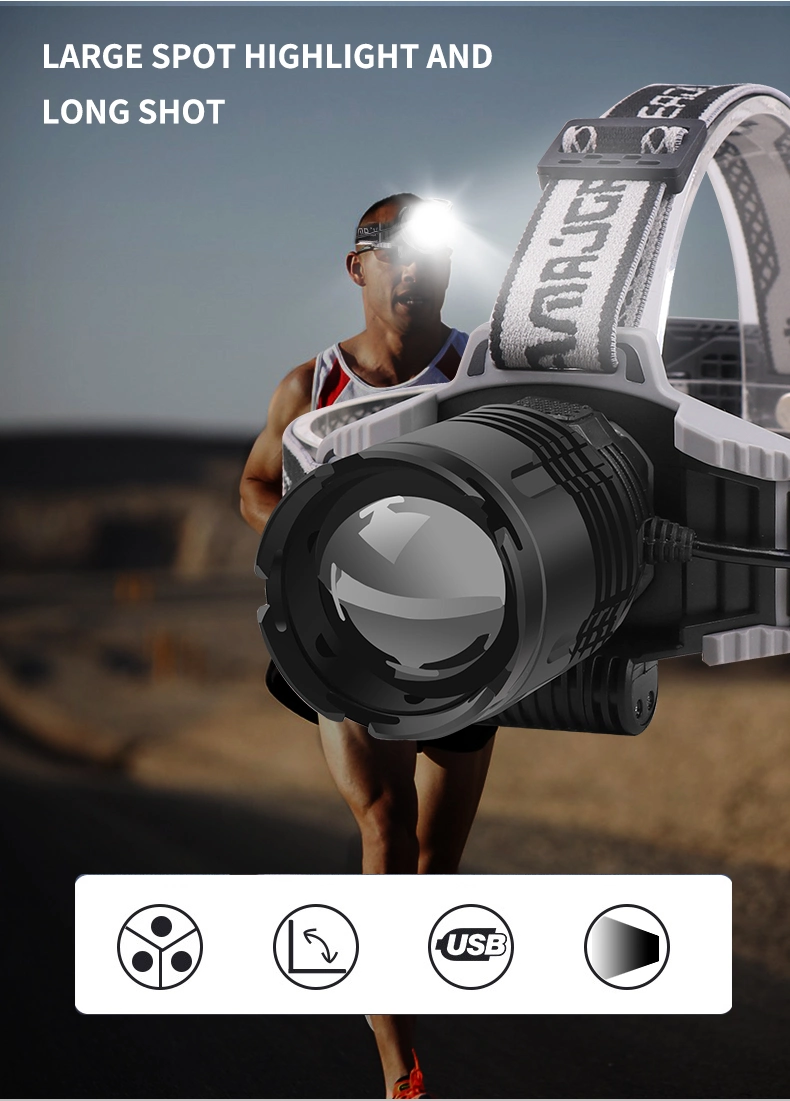 Goldmore2super Powerful Headlamp USB Rechargeable Headlight Xhp70 LED Zoomable Head Lamp Waterproof Head Flashlight