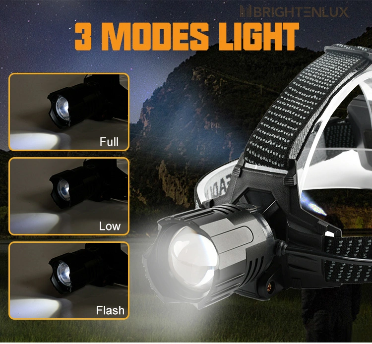 Brightenlux Manufacturer Aluminum Zoom 18650 Type C Rechargeable 3 Modes LED Headlamp