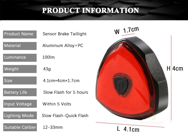 Brightenlux Factory 2021 Logo Printing USB Rechargeable 60 Lumen Ipx6 Waterproof COB LED Bike Tail Light for Riding