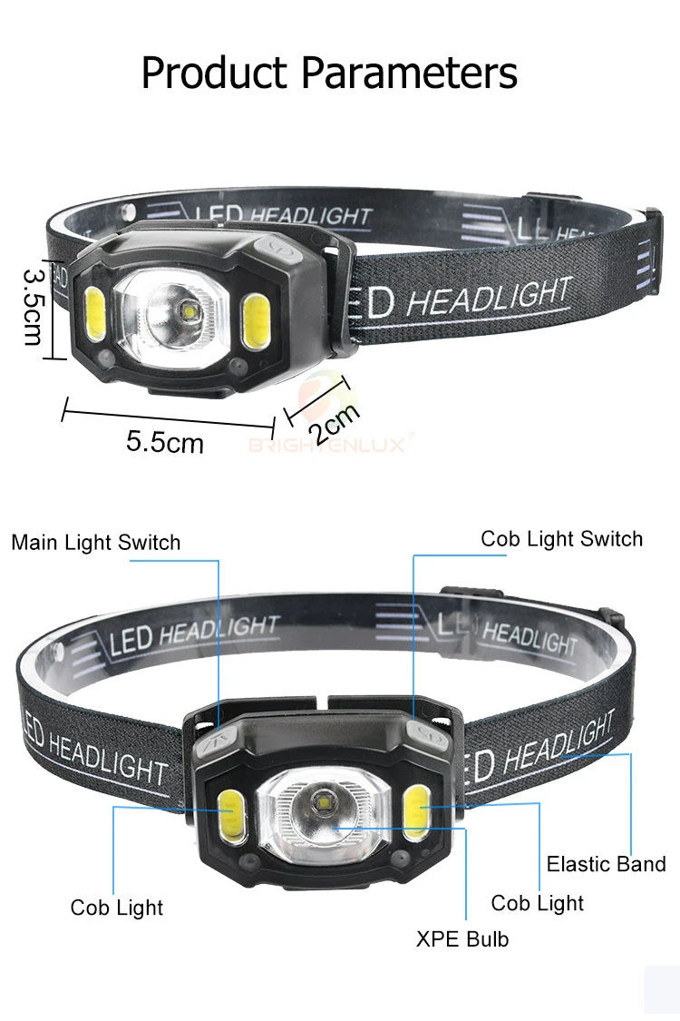 Brightenlux 1000 Lumen Portable 18650 Battery Rechargeable COB LED Mountain Bike Camping Tactical Mini Headlamp Torch