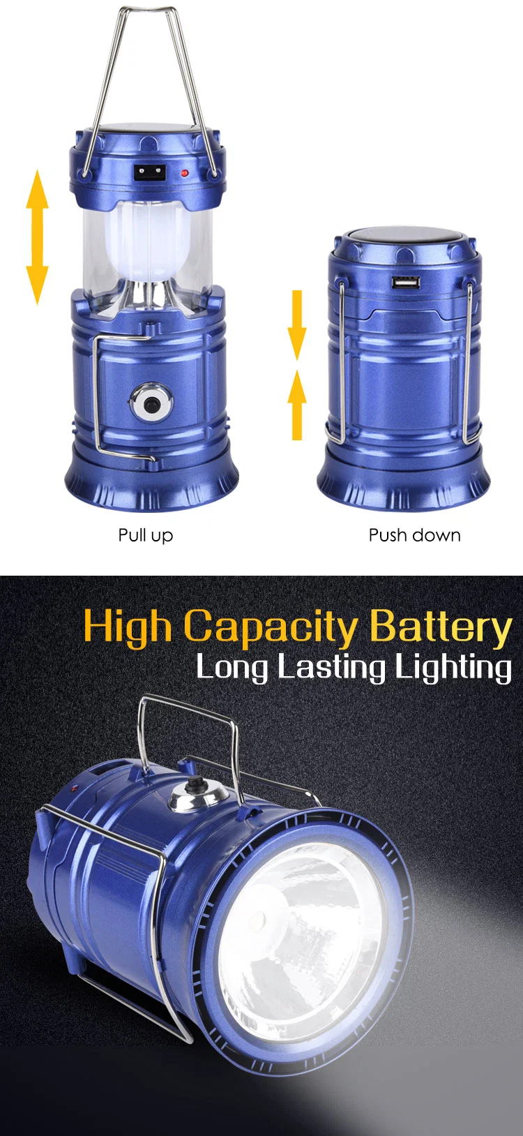 Charging Plastic Portable Telescopic Rechargeable Solar Folding Camping Lantern Outdoor Light