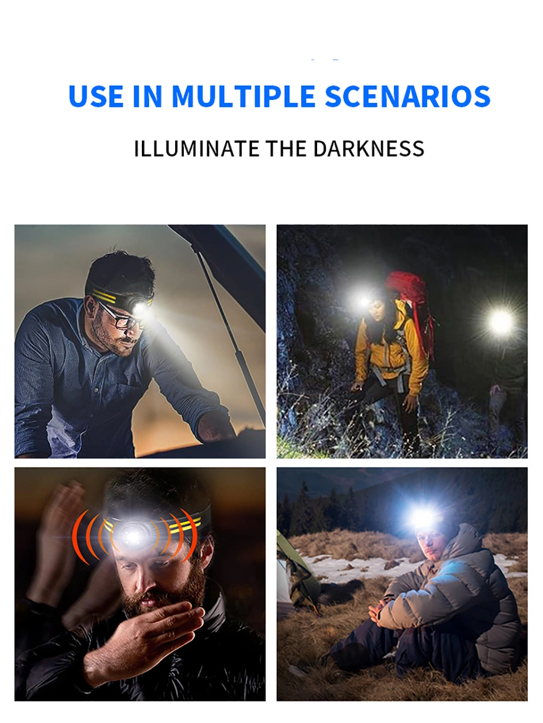 USB Type-C Rechargeable Camping Outdoor COB LED Mini Hat Flashlight LED Motion Sensor Headlamp