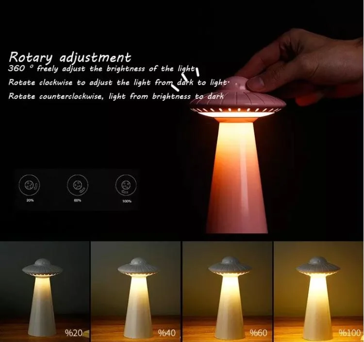 Factory Cheap Price Rechargeable Bar Bedroom Atmosphere Lights UFO Shape Table Lamp Reading Modern Lamps Camping Dim Portable Desk Light with USB Charging Port