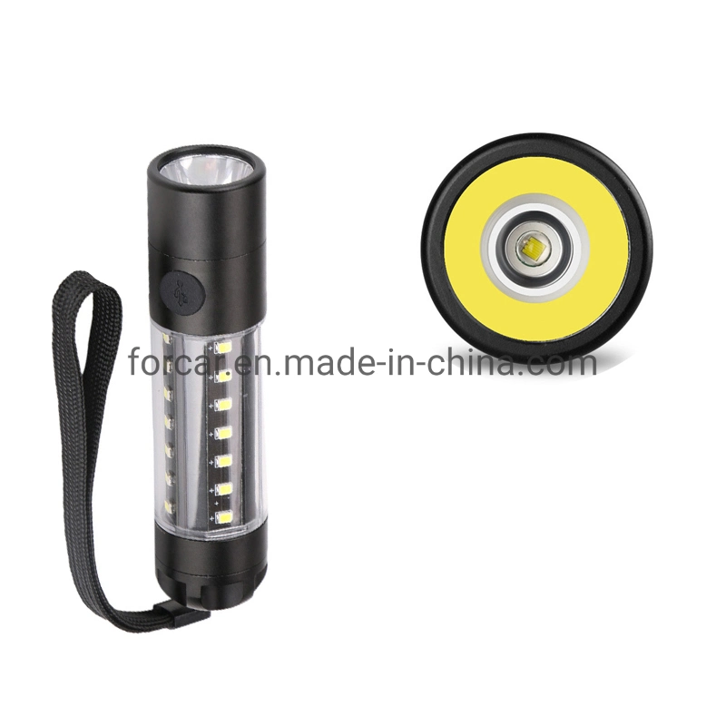 Ningbo Mini 6 Modes Powerful Torch 18650 Outdoor Super Bright COB LED Flashlight Camping Light with Back Rope