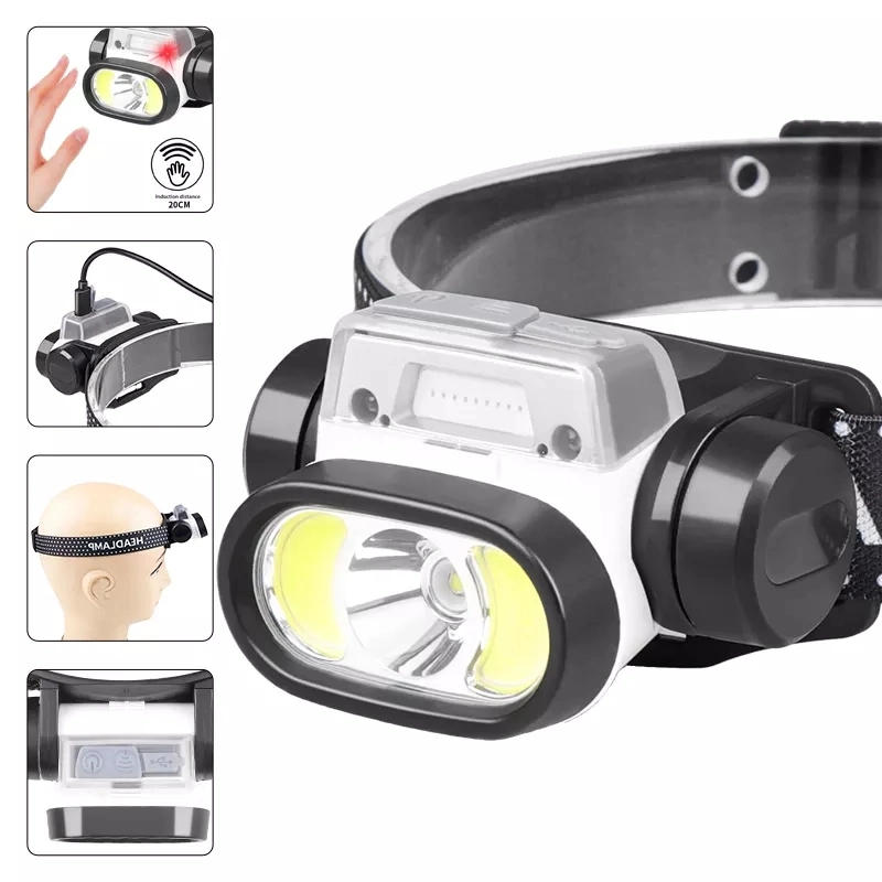 LED Motion Sensor Mini Headlamp Type-C Rechargeable COB Work Light Waterproof Camping Headlight