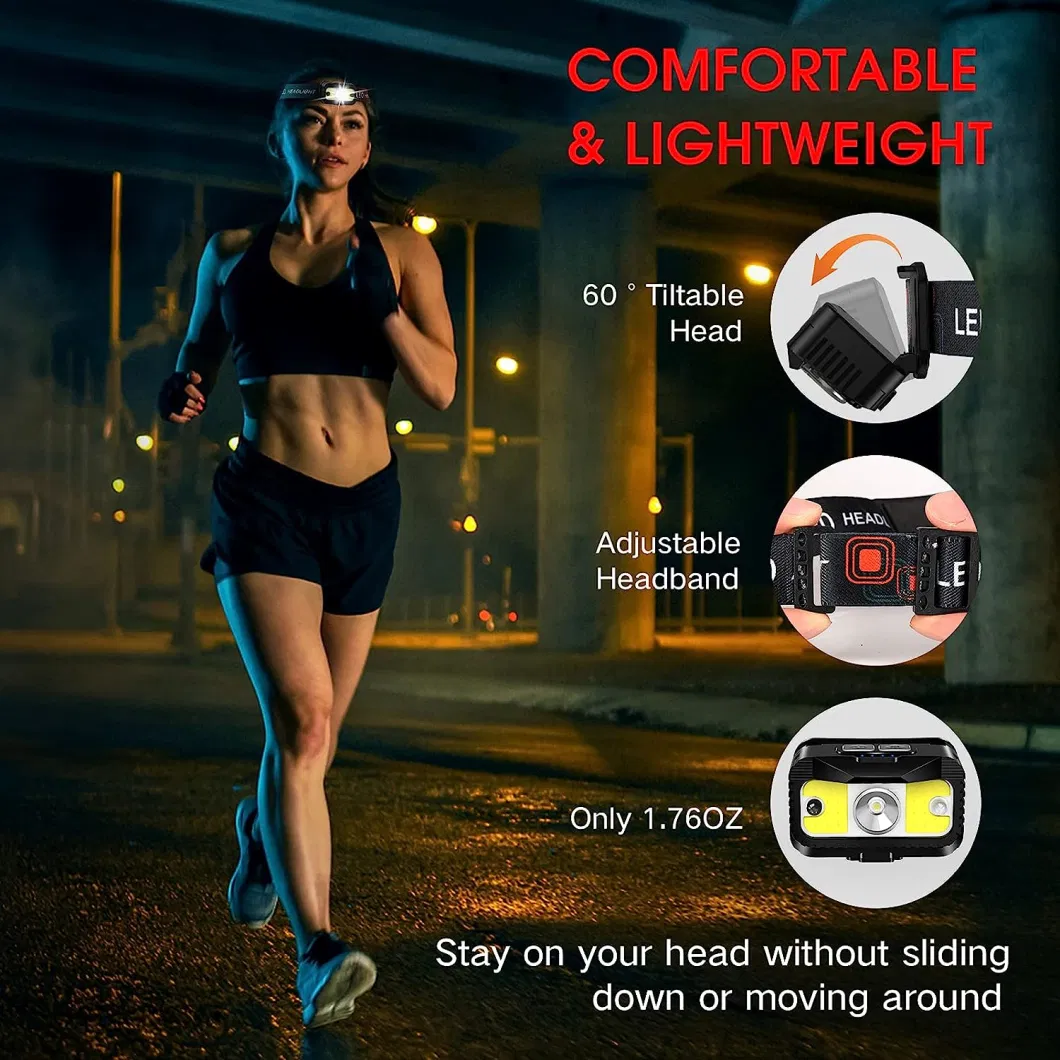 Outdoor COB Motion Sensor Camping Head Lamp LED Rechargeable Flashlight Head Light Torch Headlamp with USB Charge