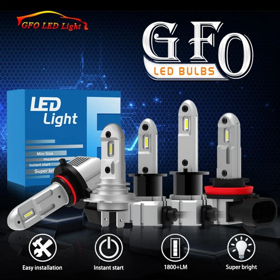 GFO High Power Car LED Headlight H1 H3 H7 H8 H11 9006 9005 the Size As Halogen Bulbs 3600Lm White 880 9012 H10 Auto LED Headlamp for Audi Toyota Car