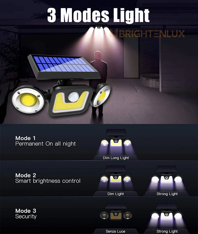 Brightenlux The New Listing White Light Outdoor Wall Lamp, Ipx6 Waterproof 3 Light Modes Solar Outdoor Light