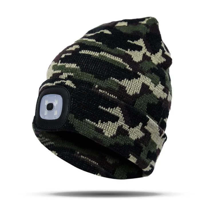 USB Rechargeable 100% Acrylic LED Winter Beanie Hat with Light