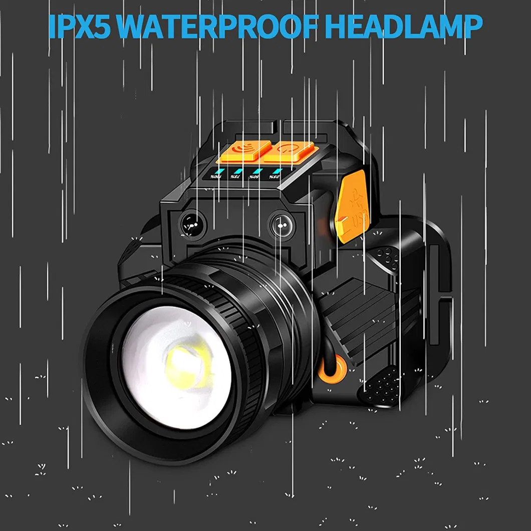 LED Zoomable Rechargeable Battery Motion Sensor Xhp50 LED Portable Headlamp for Camping