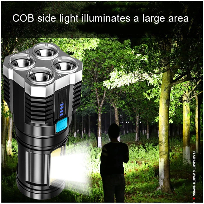 Handheld Emergency Searchlight High Power Four-Cell COB LED USB Rechargeable Flashlight Camping Searchlights Hunting Torch Light