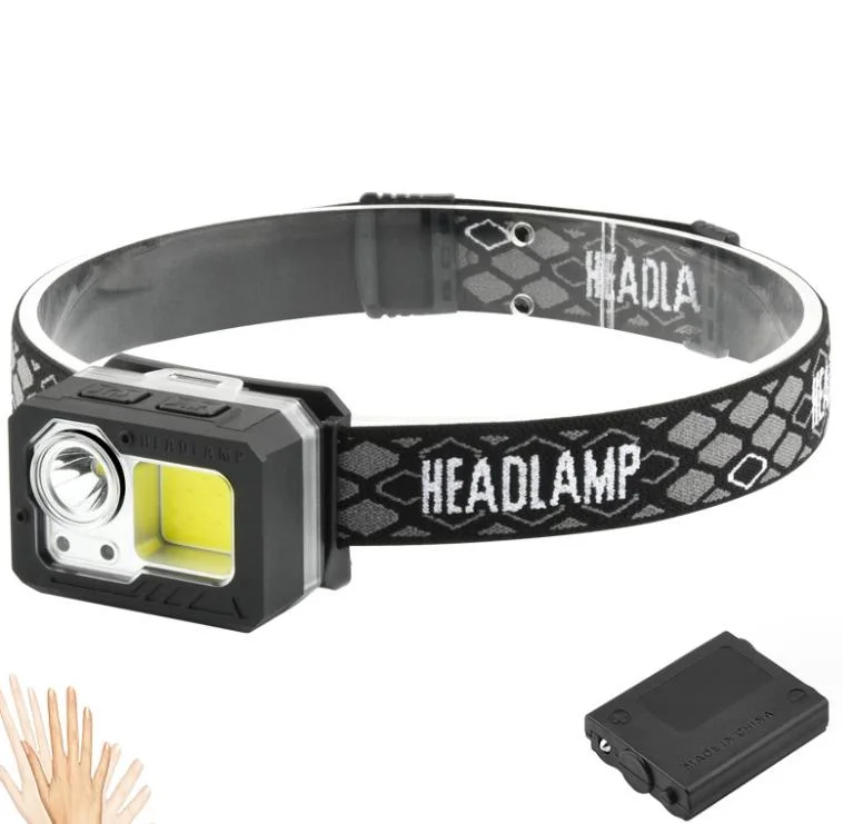 18650 3AAA Battery Rechargeable COB Headlamp with Sensor Function 60 Degree Rotating Portable LED Emergency Mini Headlamp