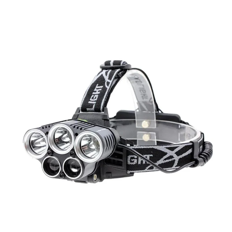 Glodmore2 Custom Printing 180 Adjustable 6 Lighting Modes USB Charging 5 LED Headlamp with Red Warning Light