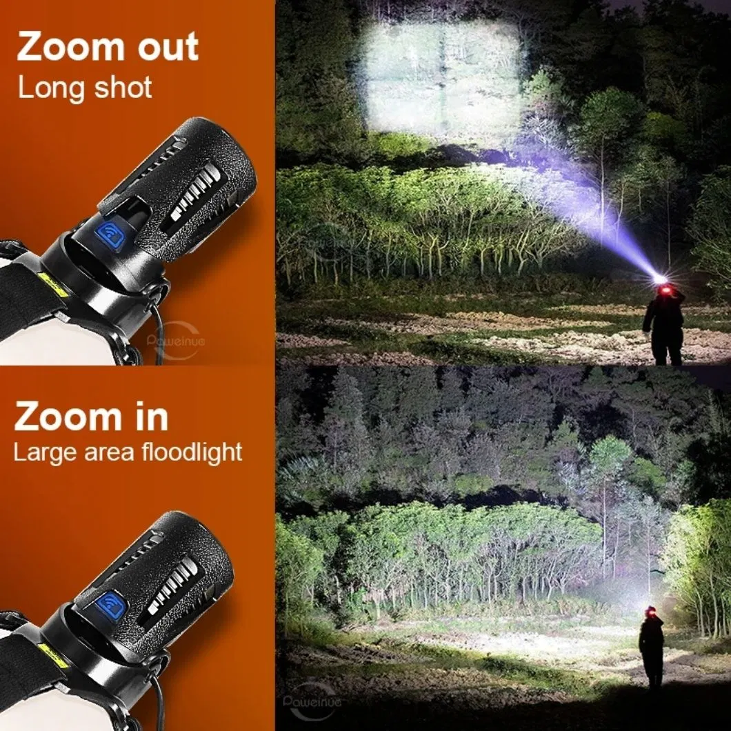 Helius 50000lm Xhp50 Rechargeable USB Head Flashlight Zoom LED Headlamp