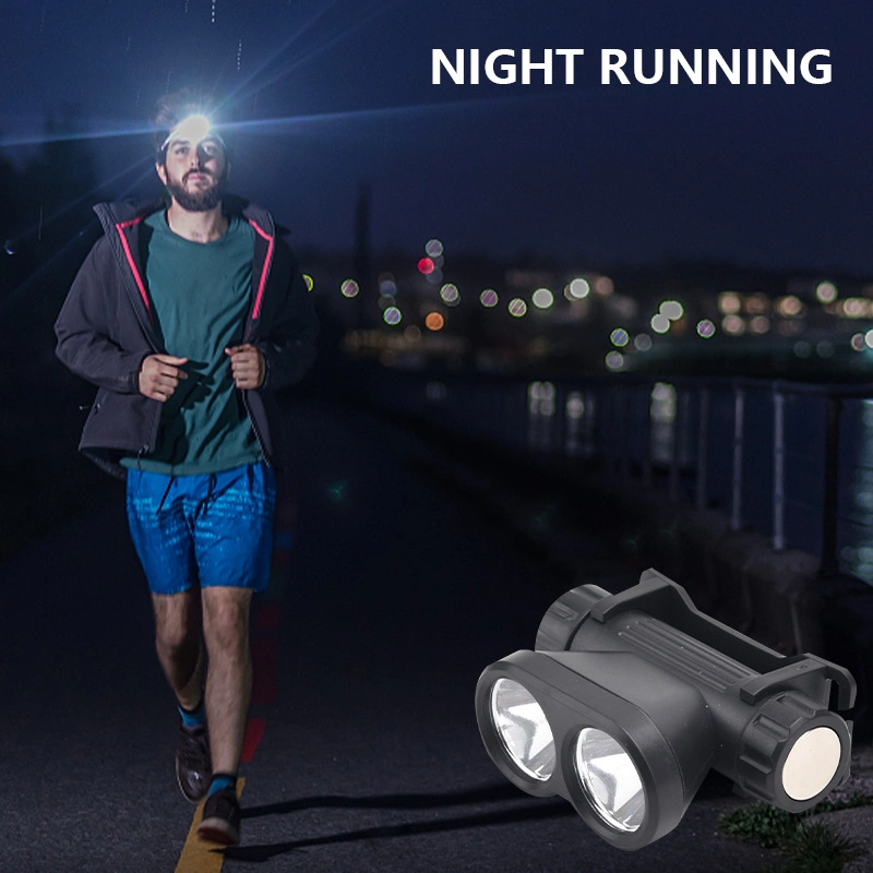 Double LED Headlamp Portable Head Lamp USB Charging Builit-in Battery Magnet Headlight