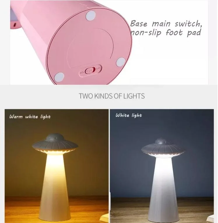 Factory Cheap Price Rechargeable Bar Bedroom Atmosphere Lights UFO Shape Table Lamp Reading Modern Lamps Camping Dim Portable Desk Light with USB Charging Port