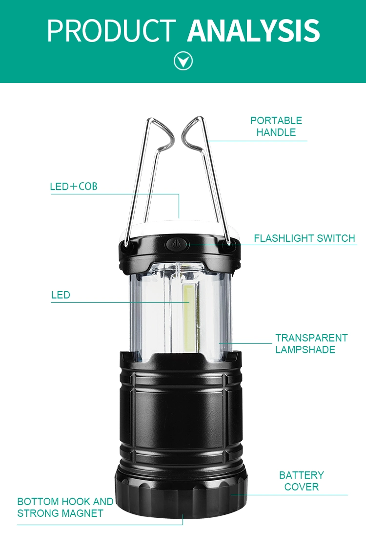 3AAA Battery with Red Warning Light LED Camping Lantern