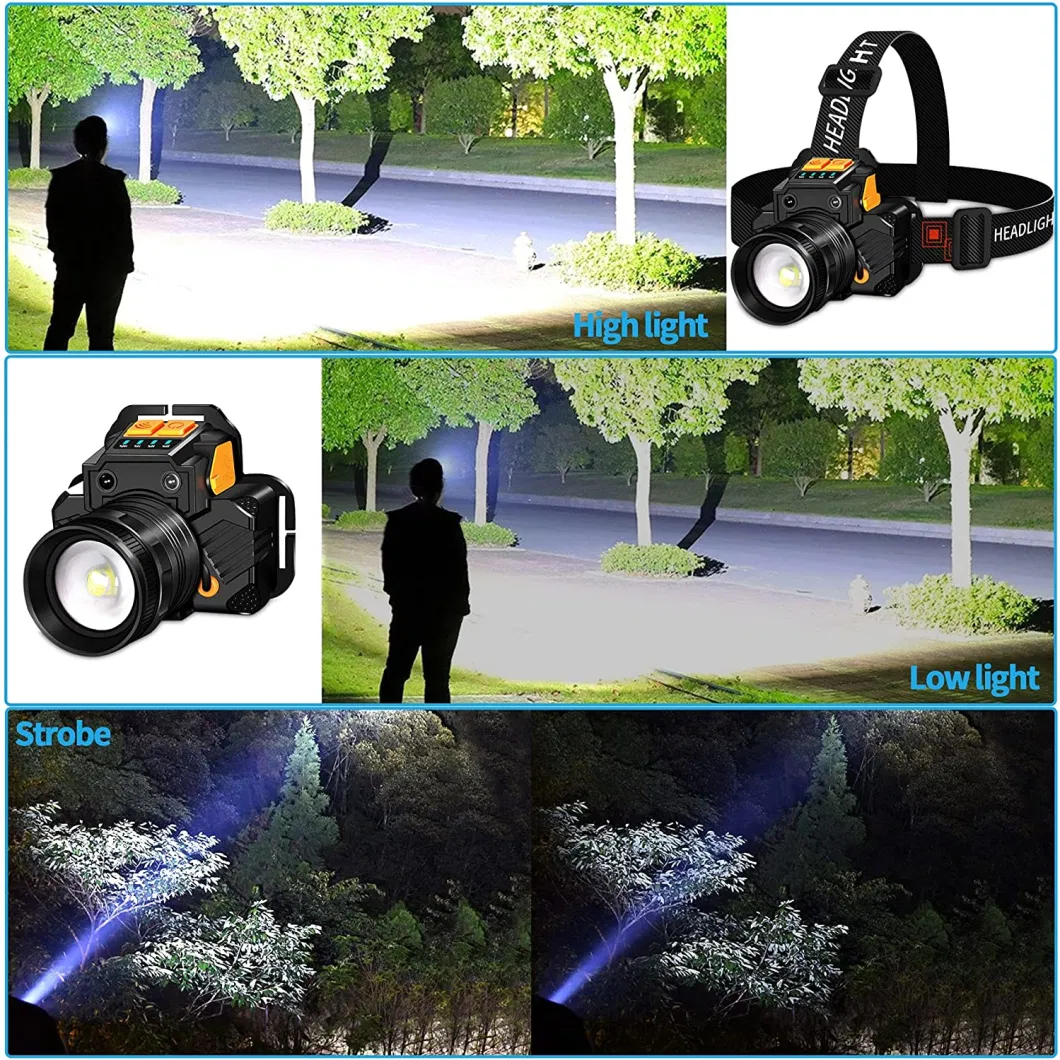 LED Zoomable Rechargeable Battery Motion Sensor Xhp50 LED Portable Headlamp for Camping