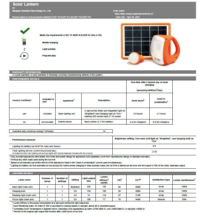 Portable LED Solar Lantern with USB Charger Cable and Reading Light (P7)