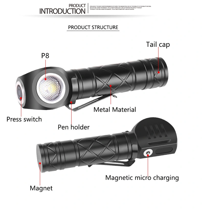 Glodmore2 USB Rechargeable LED Headlamp 3 Modes 1200lm 18650 Headlight Portable P8 Flashlight with Magnet Tail