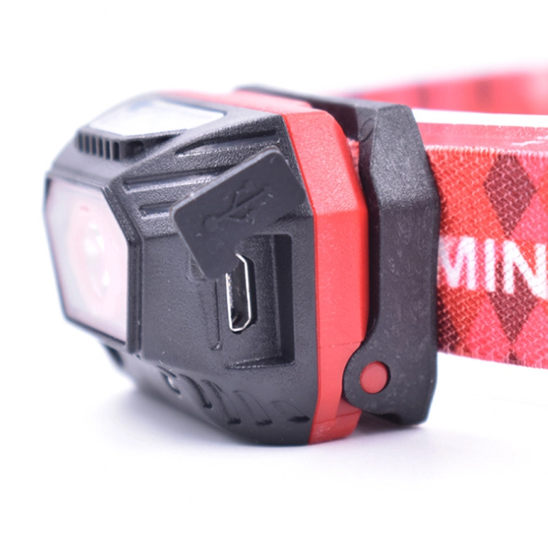 Hot Selling Camping Portable Rechargeable Head Torch 60 Degree Rotating Adjustable Headlight Emergency Red Warning LED Headlamp with Sensor Switch