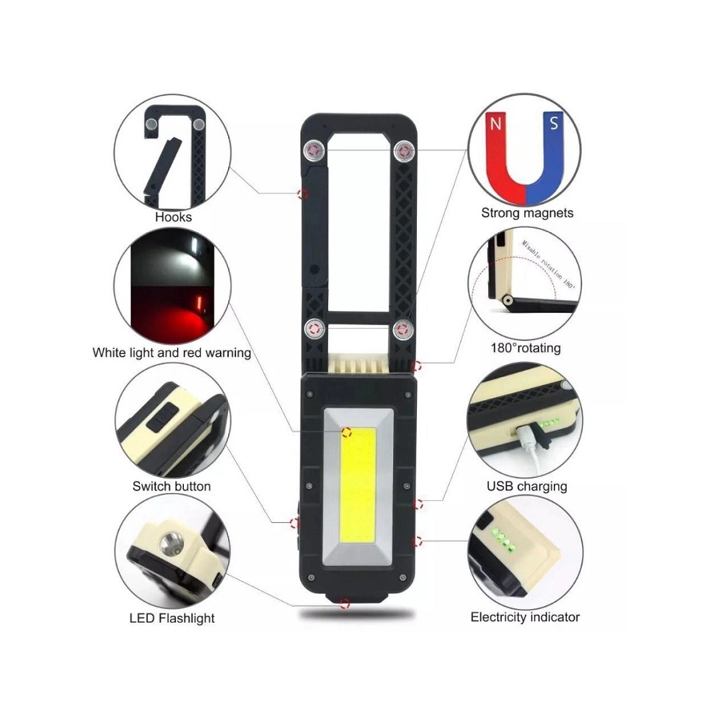 LED Work Light Torch Portable Folding 8 Modes Car Repairing Emergency Flashlight XPE COB Work Light for Camping/ Hiking/ Security (RWL06)