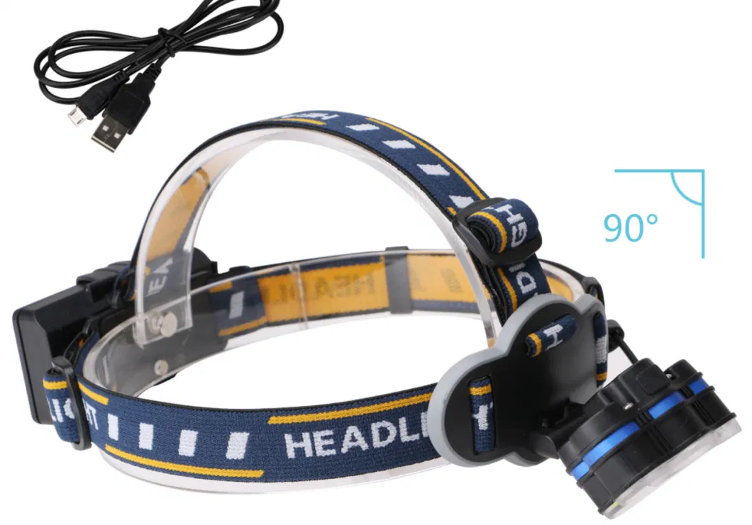 USB Rechargeable Head Torch Lamp 90 Degree Head Rotation Emergency 8 Flash Modes Camping Headlight 18650 Aluminum Powerful Hunting LED Headlamp