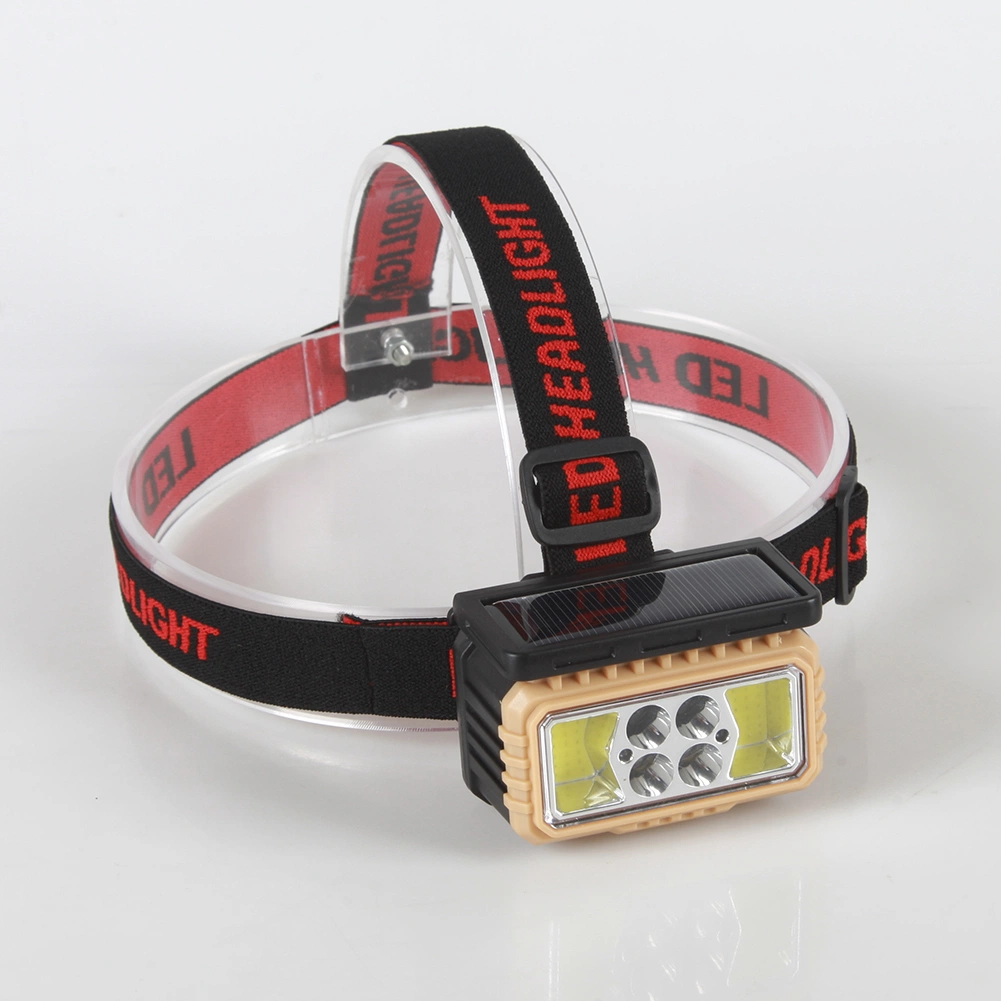 Yichen Solar Rechargeable LED and COB Headlamp with Red Warning Light