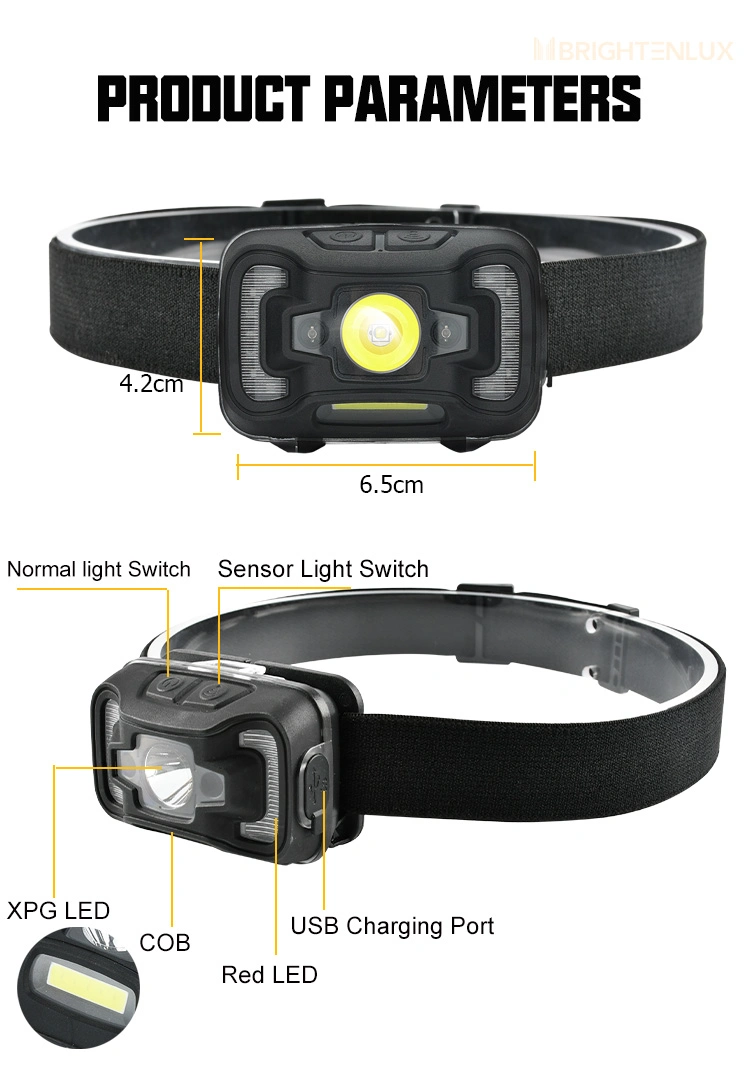 Brightenlux 300 Lumen 6 Modes Waterproof Powerful USB Rechargeable Sensor COB LED Light Headlamp