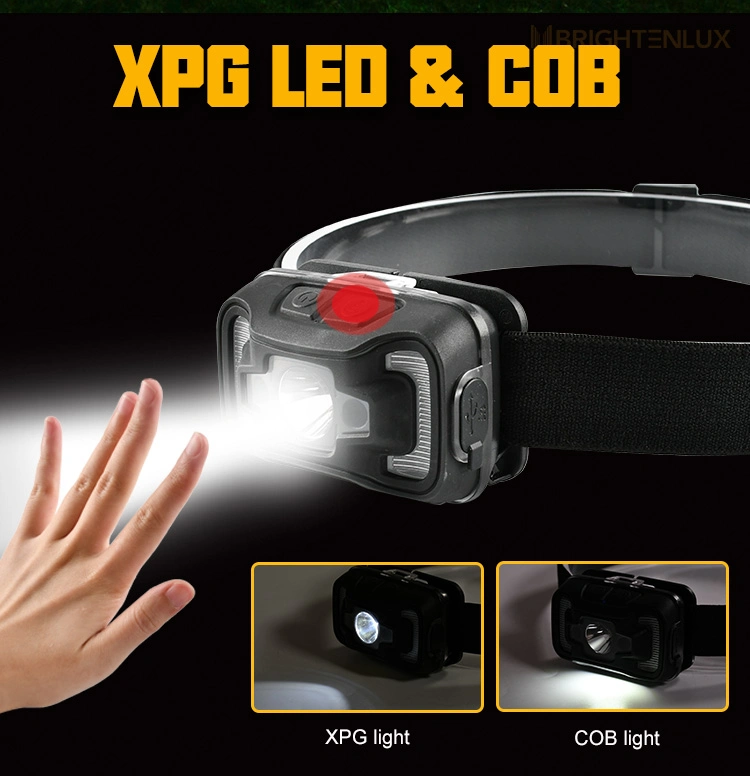 Brightenlux 300 Lumen 6 Modes Waterproof Powerful USB Rechargeable Sensor COB LED Light Headlamp