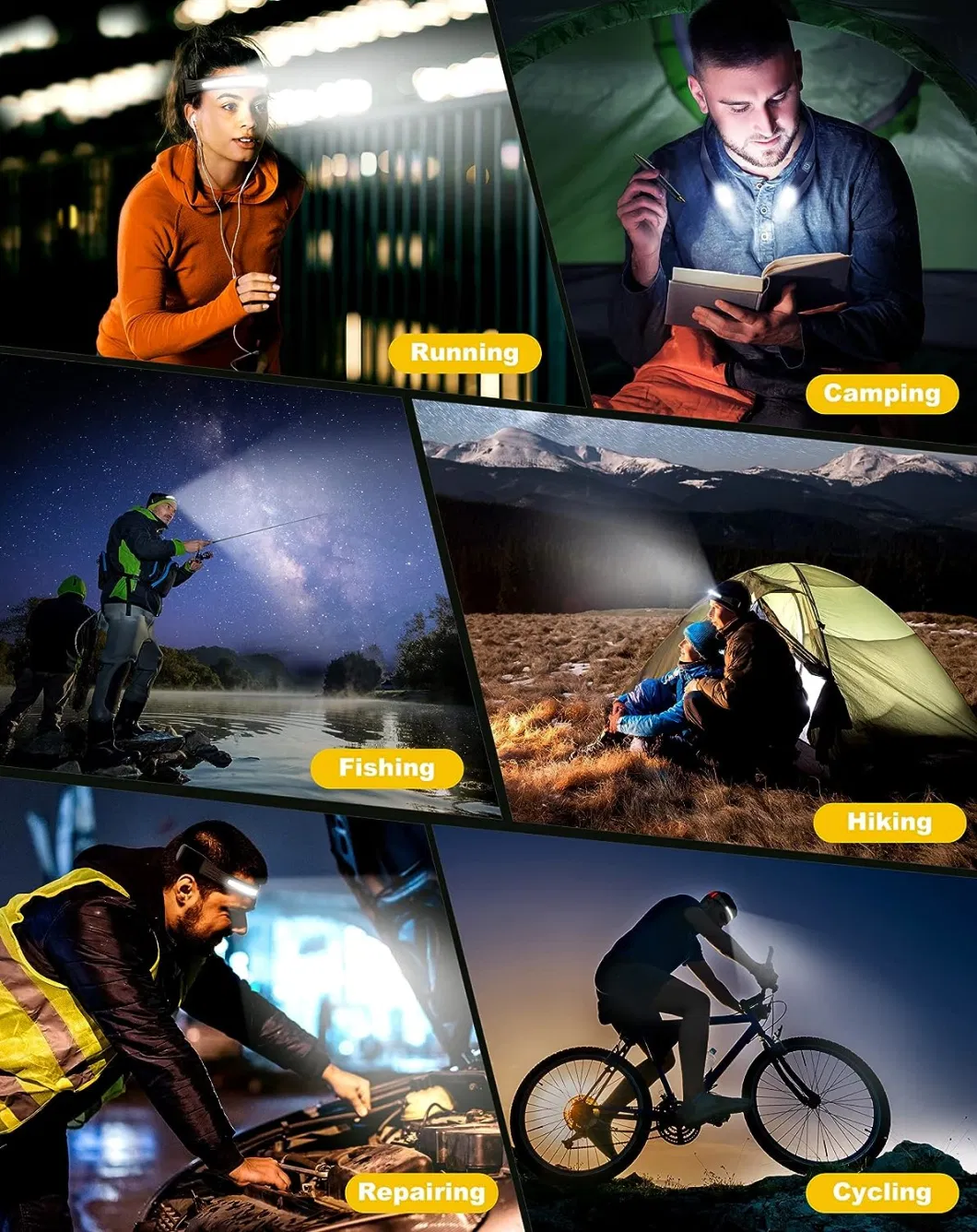 Rechargeable LED Head Flashlight Torch Light Headlamp for Cycling, Hiking