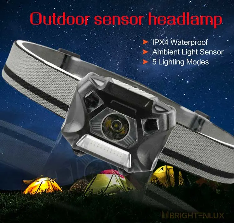 Brightenlux Plastic Material 3W COB Headlamp, Long Range High Power LED Headlamp with Sensor Mode