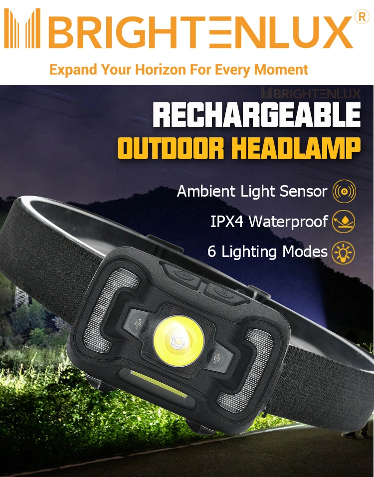 Brightenlux 300 Lumen 6 Modes Waterproof Powerful USB Rechargeable Sensor COB LED Light Headlamp