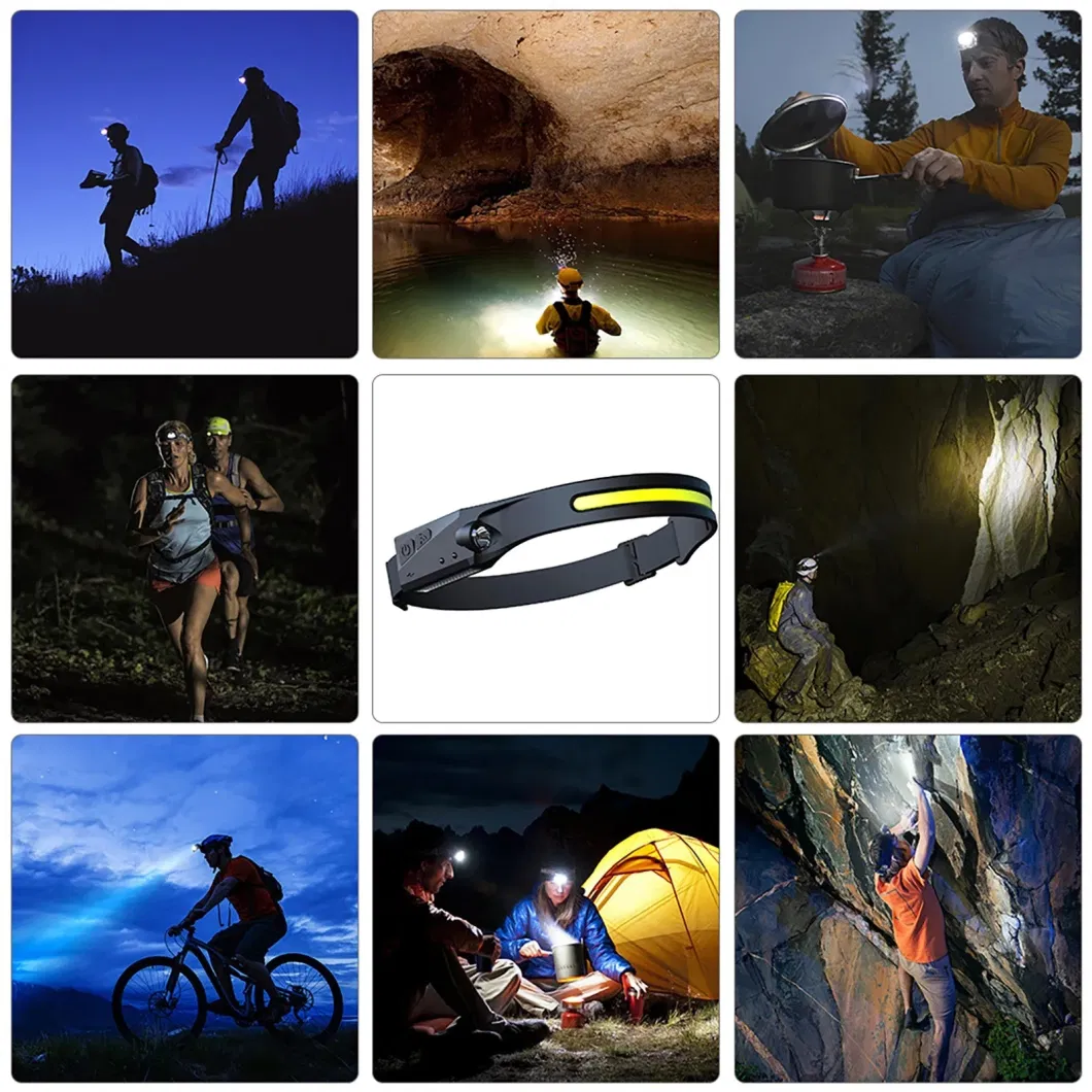 High Power Waterproof Camping Helmet Flashlight Headlight Silicone COB Sensor Head Lamp Light Type-C Rechargeable LED Headlamps