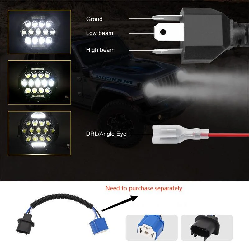 Hot Sale 75W 7inch LED Headlight 8000lm 6000K IP68 Waterproof LED Work Lamp 7inches Work Light Lamp Bar for Jeep Wrangler