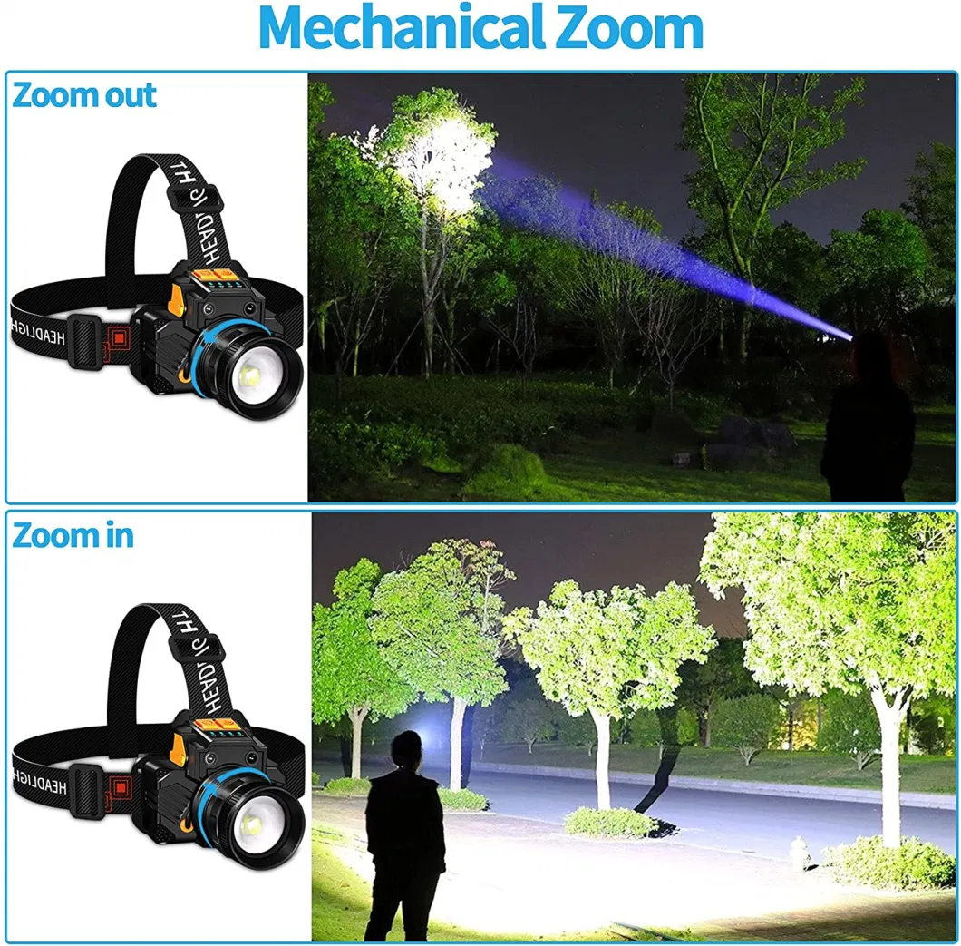 LED Zoomable Rechargeable Battery Motion Sensor Xhp50 LED Portable Headlamp for Camping