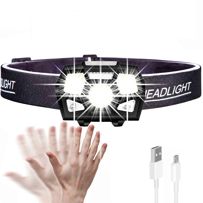 Glodmore2 OEM Adjustable Belt USB Rechargeable Built-in Lithium Battery LED Sensor Headlamp with 5 Modes Light