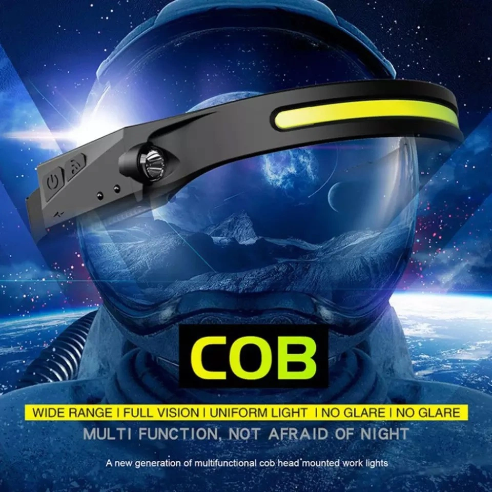 COB LED USB Headlight Outdoor Cycling Hiking Headlamp Sensor