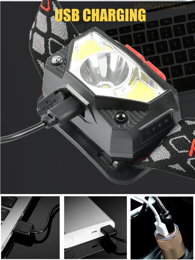 Glodmore2 Factory Waterproof Camping Red Mining Headlamp, USB Rechargeable COB Headlamp