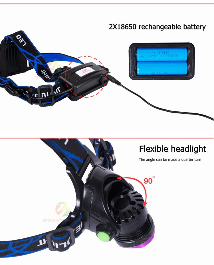 Brightenlux 1000 Lumens LED Headlamp Powerful Zoom Waterproof Rechargeable Adjustable Camping LED Headlamp