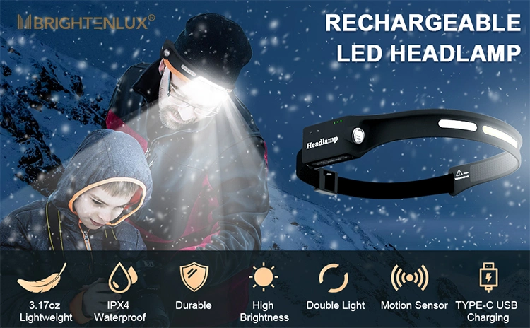 Brightenlux High Lumen Sensor Induction Waterproof Lightweight Running Wide Beam COB LED Headlamp Rechargeable