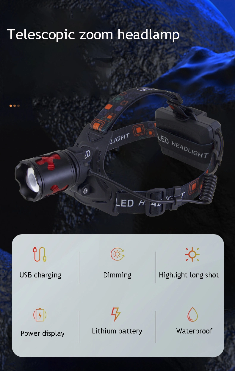 Headlight Strong Light Zoom Super Bright Outdoor Night Fishing Riding Light