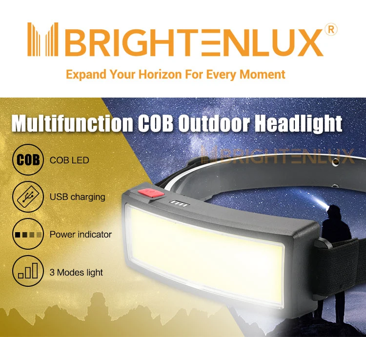 Brightenlux Top Fashion 3 Modes Light Lightweight Multi-Functional Portable Rechargeable COB LED Bicycle Hunting Camping Tactical Mini Headlamp