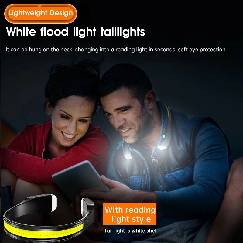 3.7V 1200mAh Full Vision Emergency Head Torch Lighting Type C Charging Waterproof Ipx4 LED Head Lamp Warning Flashing Rechargeable COB LED Headlamp